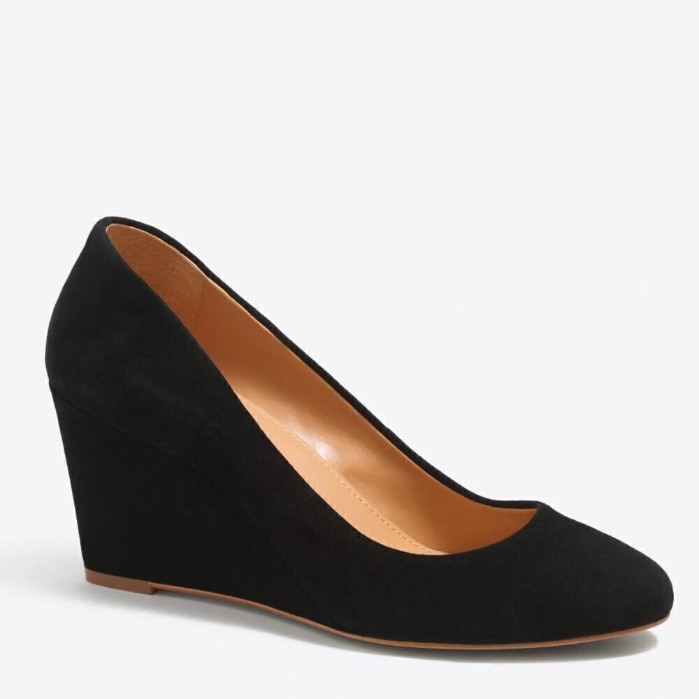 J.Crew Sylvia Black Suede Women Wedges Shoes Size 8